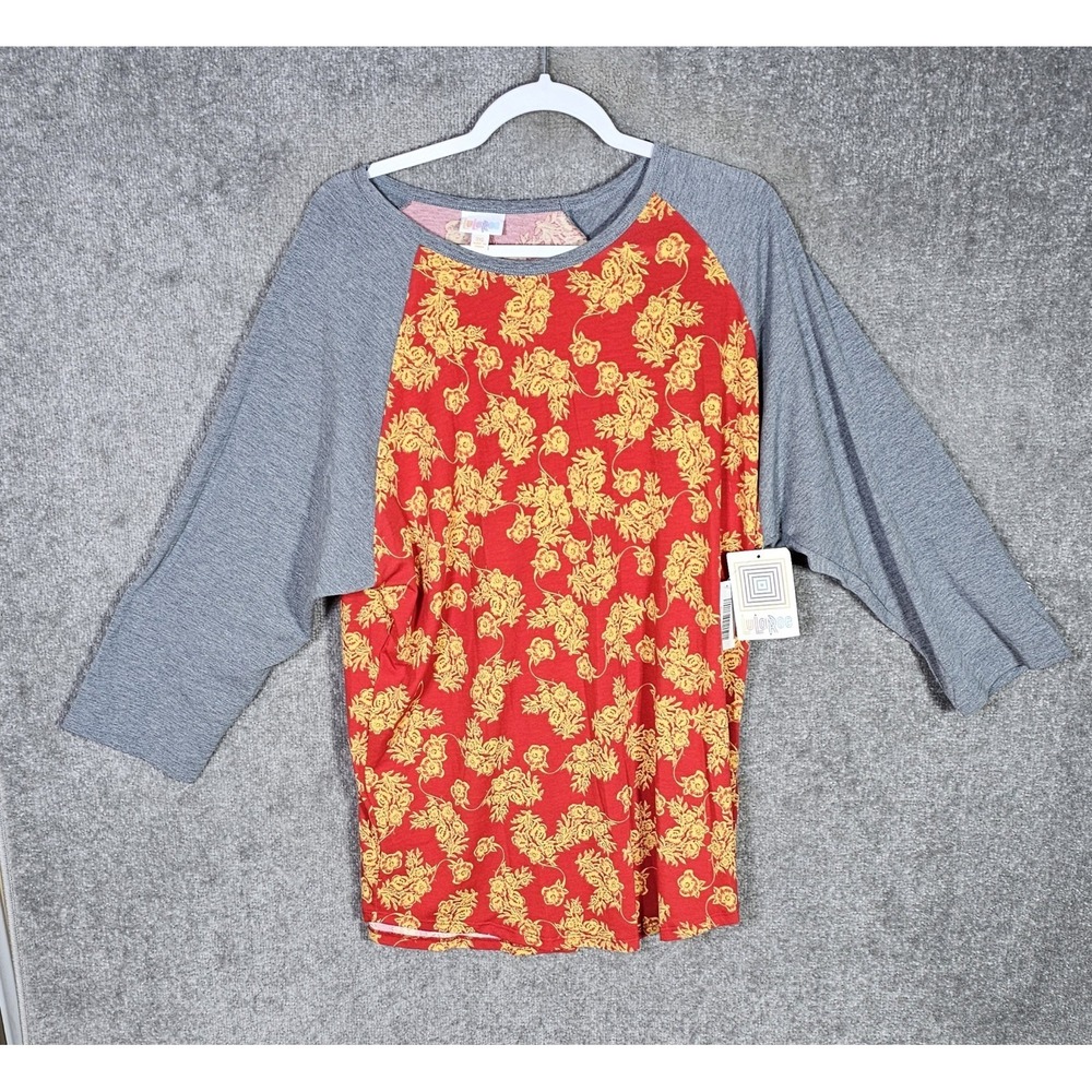 Lularoe Randy‎ Raglan Tee Shirt Womens Sz 3XL Gray Red Yellow Floral T-Shirt NWT